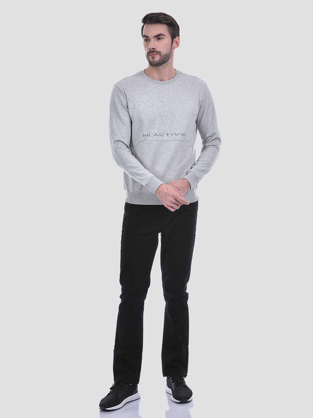 Numero Uno Men Solid Grey Round Neck Sweatshirt
